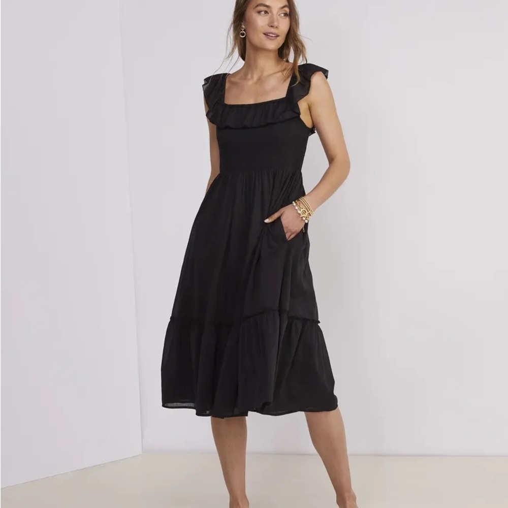 Black Ruffle Sleeveless Midi Vineyard Vines Dress